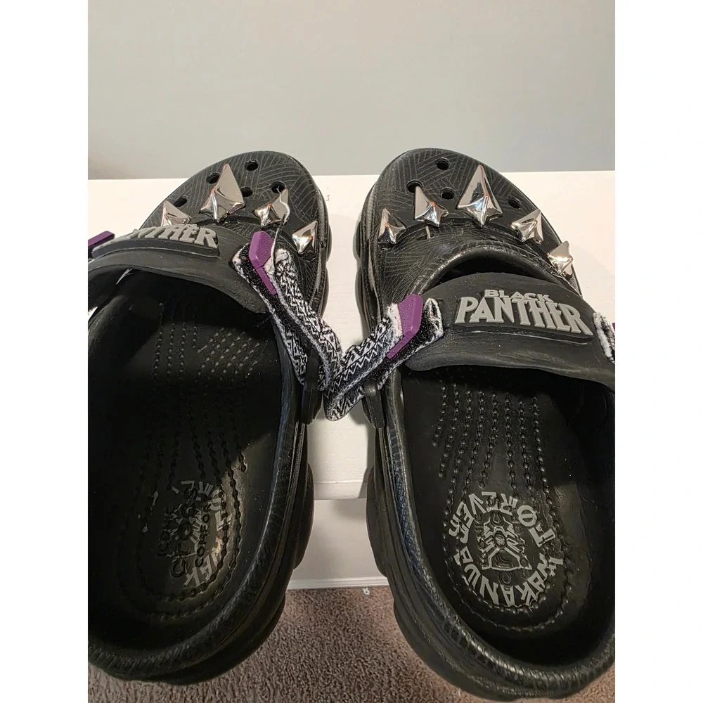 Crocs Kids Black Panther All-Terrain Clogs Black Silver Purple Size 12 Marvel
